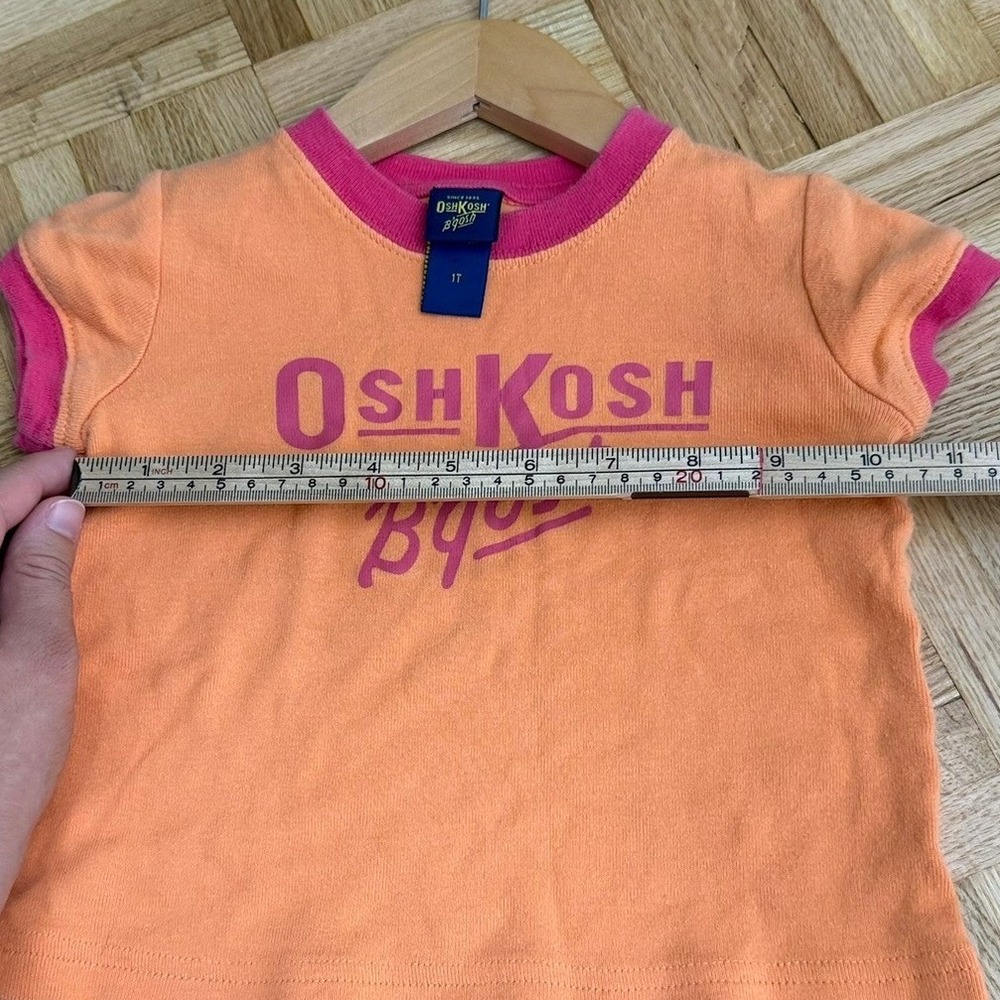 Vintage OshKosh B'gosh Toddler Girls Orange Pink Ringer Logo T-Shirt 1T - Picture 8 of 9